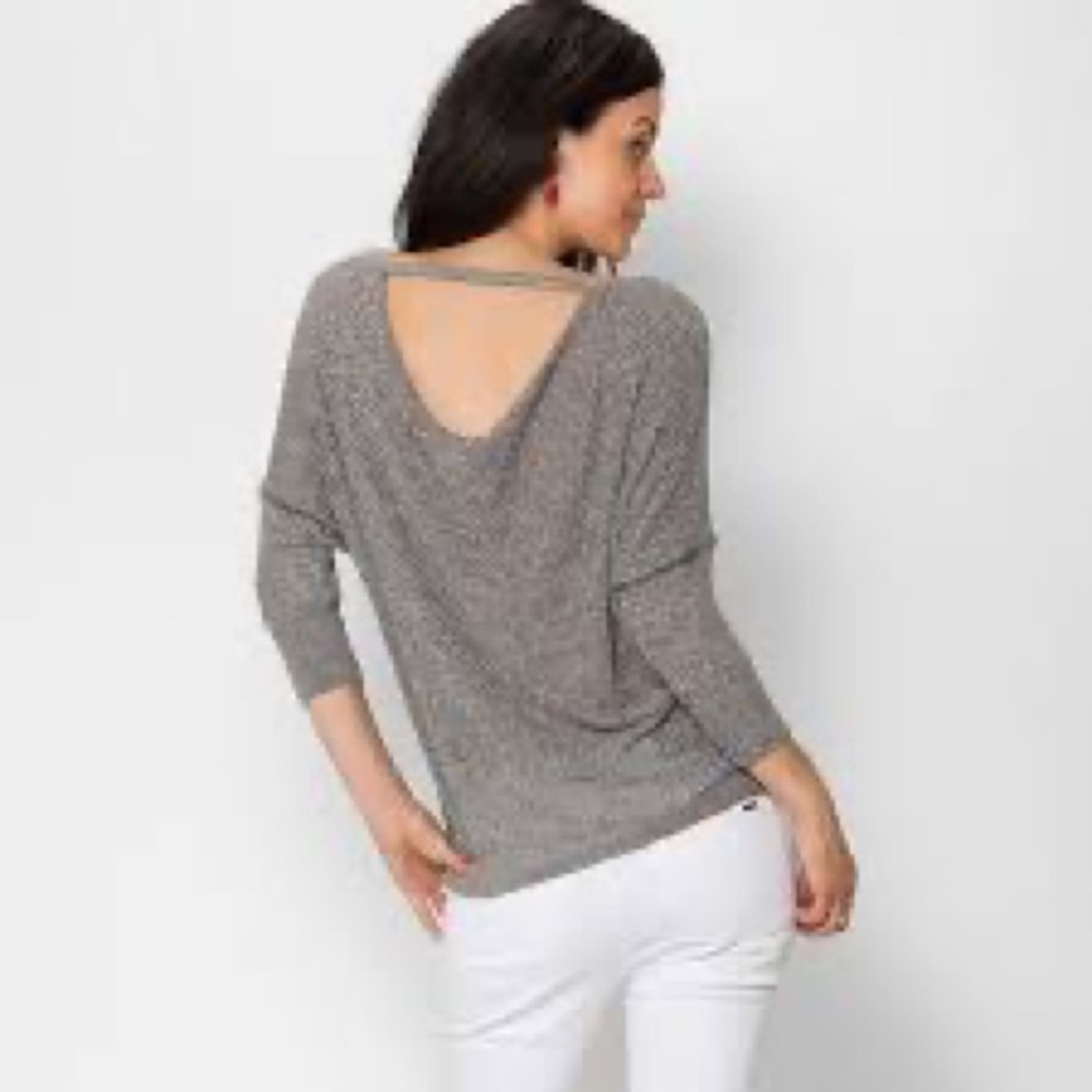 Chaser animal Print grey black draped back Long Sleeve casual sweater Top